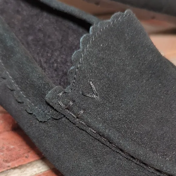 Vionic Black Suede Leather Mckenzie Loafer Slipper Orthotic Sherpa Women's 9