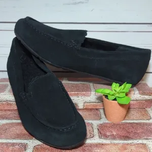 Vionic Black Suede Leather Mckenzie Loafer Slipper Orthotic Sherpa Women's 9