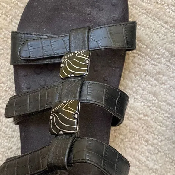 Vionic Black Leather Amber Sandals With Adjustable Straps, Size 6