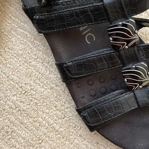 Vionic Black Leather Amber Sandals With Adjustable Straps, Size 6