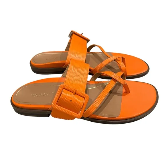 Vionic Citrine Julep Orange Leather Sandals Size 8