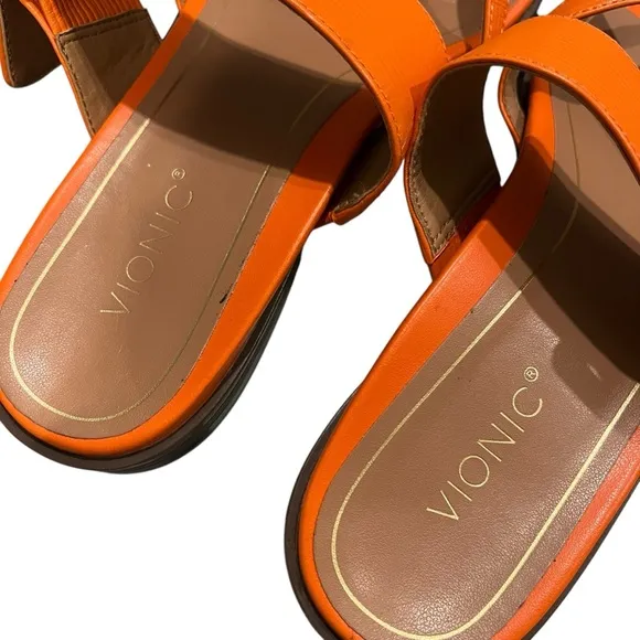 Vionic Citrine Julep Orange Leather Sandals Size 8