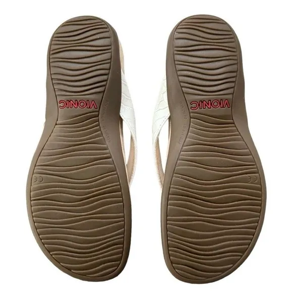 Vionic Cream Sandals with Contoured Footbed Dillon Toe Post Sandals White Croc