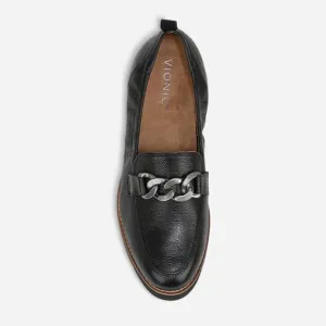 Vionic Cynthia Leather Lug Sole Slip On Loafers Pewter Chain Link 9.5