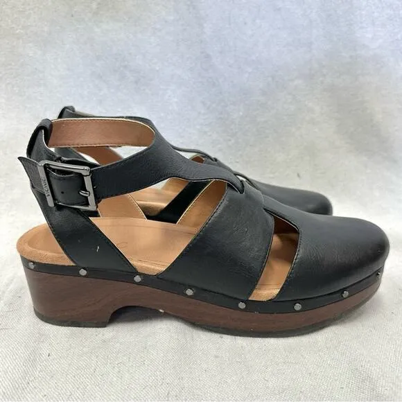 Vionic Faye black leather t strap closed toe clog US Size 9 Euro 41