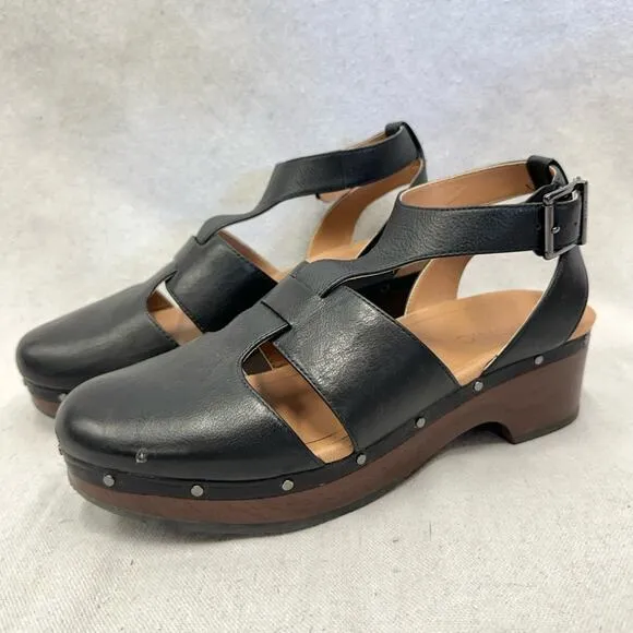 Vionic Faye black leather t strap closed toe clog US Size 9 Euro 41