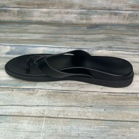 Vionic Flip Flop Mens Size 9 Elijah Toe Post Leather Sandals Thong Black