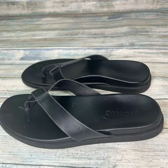 Vionic Flip Flop Mens Size 9 Elijah Toe Post Leather Sandals Thong Black