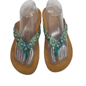 Vionic Floriana teal green snakeskin jeweled thong flip flop sandals
