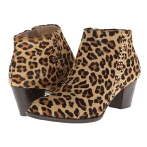 VIONIC GEORGIA CALF HAIR Studded BOOTIE Fall Boots Leopard cheetah print Sz 8.5