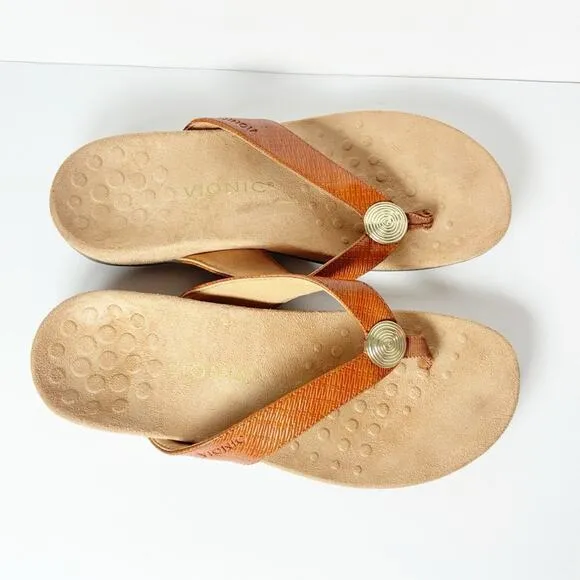 VIONIC HILDA WOMEN COMFORTABLE THONG SANDALS WITH GOLD ACCENT SIZE USA 8