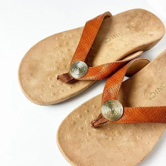 VIONIC HILDA WOMEN COMFORTABLE THONG SANDALS WITH GOLD ACCENT SIZE USA 8