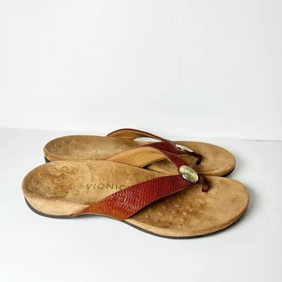 VIONIC HILDA WOMEN COMFORTABLE THONG SANDALS WITH GOLD ACCENT SIZE USA 8