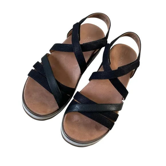 VIONIC Kellyn Strappy Platform Sandals Black White 7.5