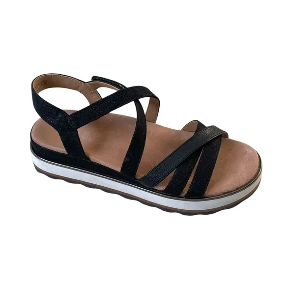 VIONIC Kellyn Strappy Platform Sandals Black White 7.5