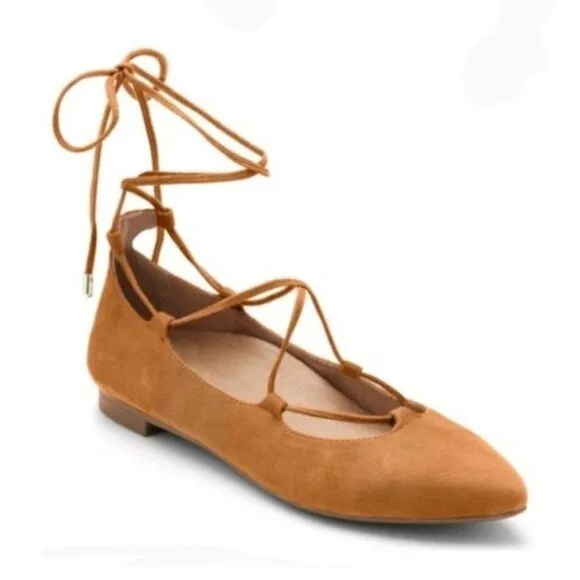 Vionic Lace Up Lucinda Brown Suede Pointed Toe Flats