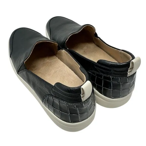 Vionic Penelope Croc Black &amp; White Soft Leather Slip-On Sneakers – Size 8