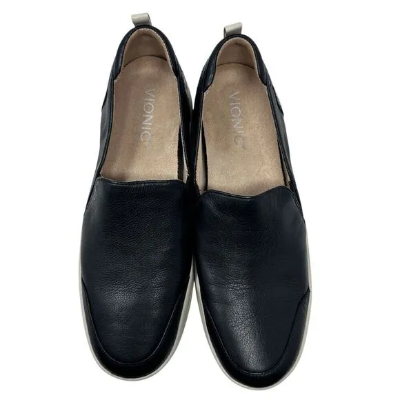 Vionic Penelope Croc Black &amp; White Soft Leather Slip-On Sneakers – Size 8