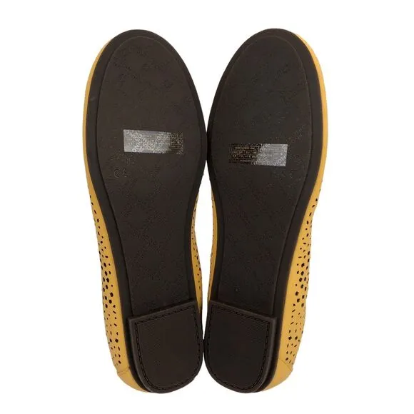 Vionic Robyn Perforated Leather Ballet Flats Shoes Size 9.5 Buttercup New Defect