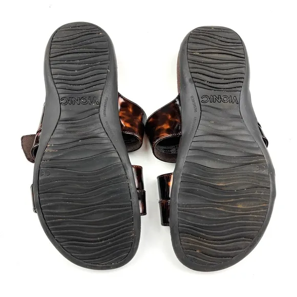 Vionic Skylar Brown Tortoise Print Orthopedic Comfort Slide Sandals size 6