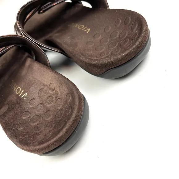 Vionic Skylar Brown Tortoise Print Orthopedic Comfort Slide Sandals size 6