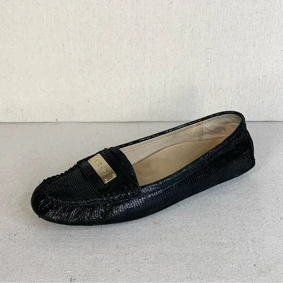 Vionic Sydney Leather Reptile Embossed Black Sparkle Loafers/Flats - Size 8
