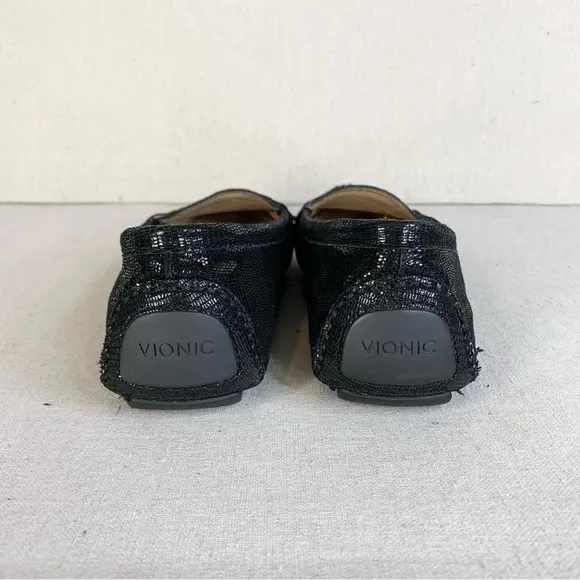 Vionic Sydney Leather Reptile Embossed Black Sparkle Loafers/Flats - Size 8