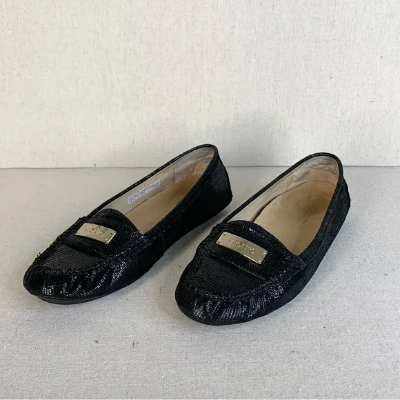 Vionic Sydney Leather Reptile Embossed Black Sparkle Loafers/Flats - Size 8