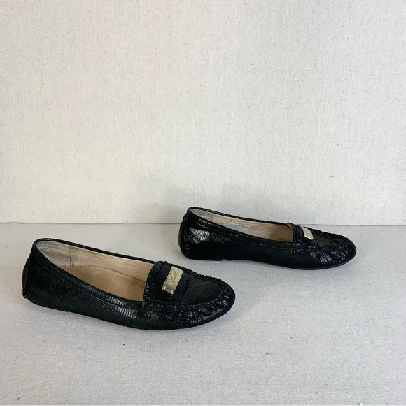 Vionic Sydney Leather Reptile Embossed Black Sparkle Loafers/Flats - Size 8