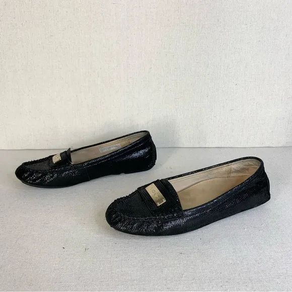 Vionic Sydney Leather Reptile Embossed Black Sparkle Loafers/Flats - Size 8