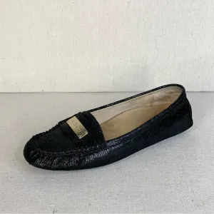 Vionic Sydney Leather Reptile Embossed Black Sparkle Loafers/Flats - Size 8