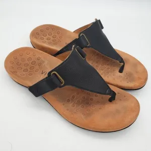 Vionic Wanda Black Leather Thong Flip Flop Sandals Size 9