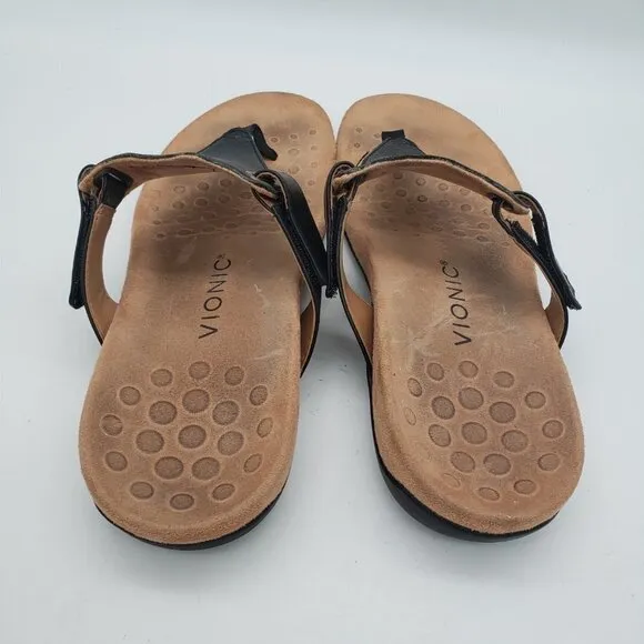 Vionic Wanda Black Leather Thong Flip Flop Sandals Size 9