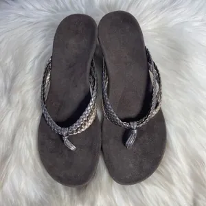 Vionic Ramba Metallic Braided Leather Wedge Thong Sandals Sz 8