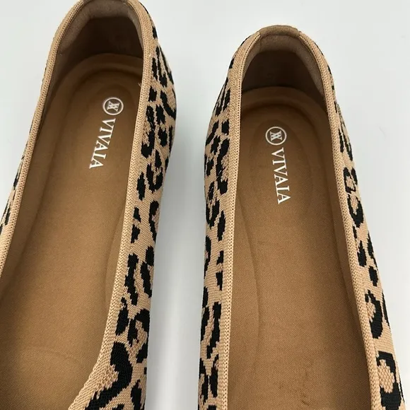 Vivaia Margot Knit Square Toe Flats Leopard Print Sz41