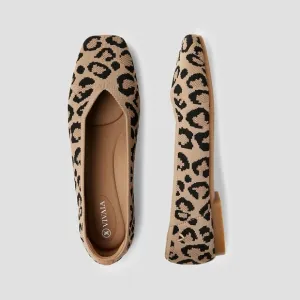 Vivaia Margot Knit Square Toe Flats Leopard Print Sz41