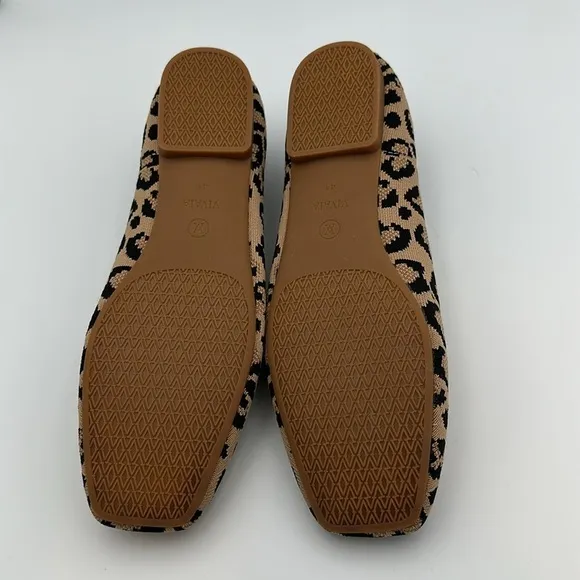 Vivaia Margot Knit Square Toe Flats Leopard Print Sz41