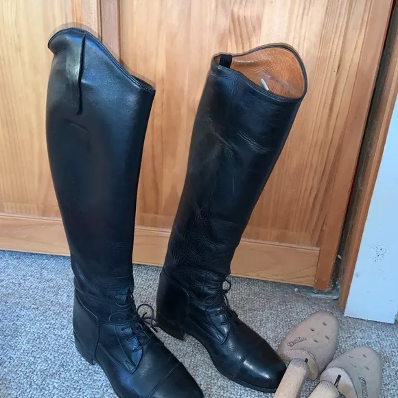 VOGEL pull on field boots custom but equivalent to 7 regular calf BLACK LEATHER