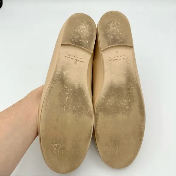 Von Holzhausen The Ballet Flat neutral latte color bow toe vegan round toe