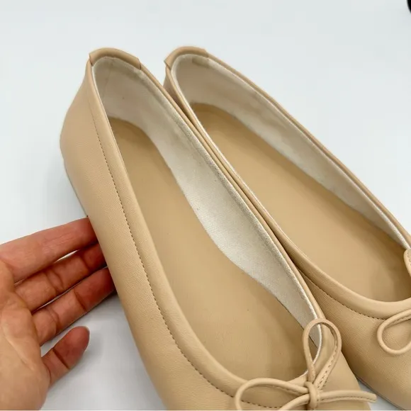 Von Holzhausen The Ballet Flat neutral latte color bow toe vegan round toe
