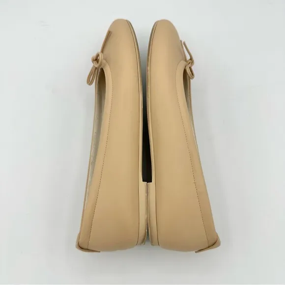 Von Holzhausen The Ballet Flat neutral latte color bow toe vegan round toe