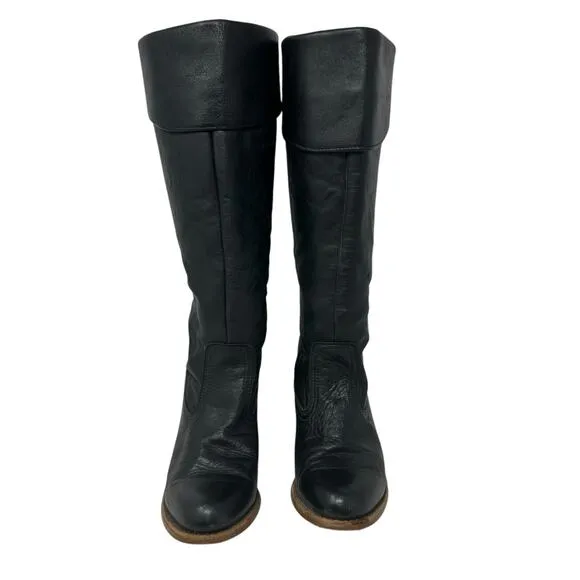 VTG Dexter Leather Heeled Boots Women 7.5 Midcalf Fold Over Boho Western 80s USA
