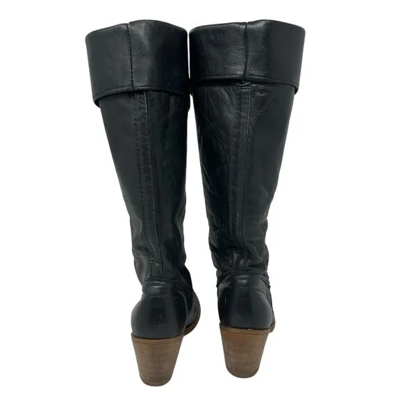 VTG Dexter Leather Heeled Boots Women 7.5 Midcalf Fold Over Boho Western 80s USA