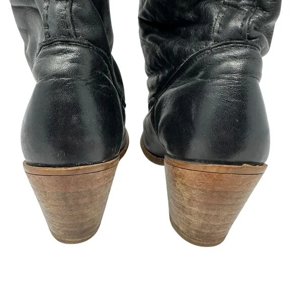 VTG Dexter Leather Heeled Boots Women 7.5 Midcalf Fold Over Boho Western 80s USA