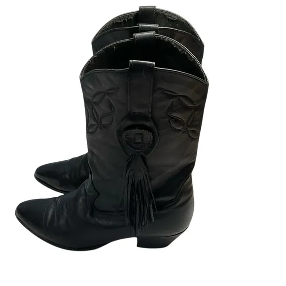 VTG Laredo Women's Black Leather Fringe Accent Cowgirl Cowboy Boots Size 8