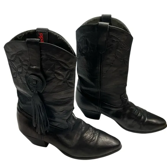 VTG Laredo Women's Black Leather Fringe Accent Cowgirl Cowboy Boots Size 8