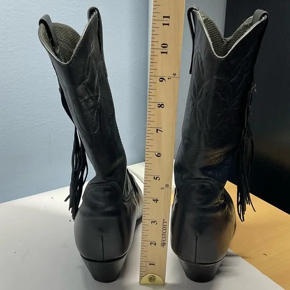 VTG Laredo Women's Black Leather Fringe Accent Cowgirl Cowboy Boots Size 8
