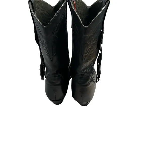 VTG Laredo Women's Black Leather Fringe Accent Cowgirl Cowboy Boots Size 8