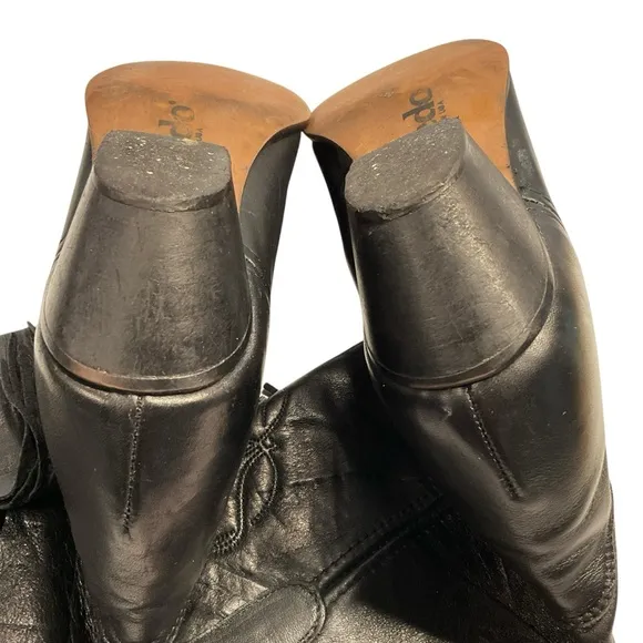 VTG Laredo Women's Black Leather Fringe Accent Cowgirl Cowboy Boots Size 8