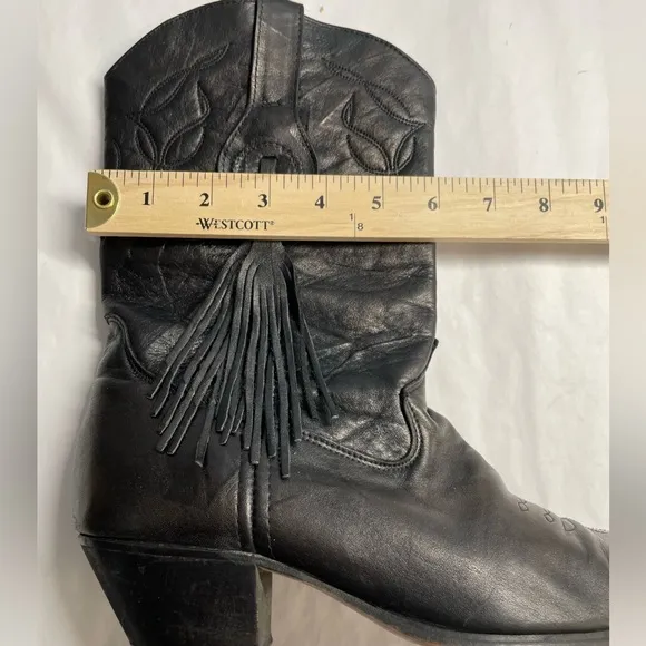 VTG Laredo Women's Black Leather Fringe Accent Cowgirl Cowboy Boots Size 8